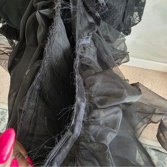 Valentino 1980s Sequined Black and Gold Tiered Taffeta and Lace Dress Rare XS - Picture 9 of 15